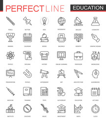 School university education thin line web icons set. Outline stroke icon design.