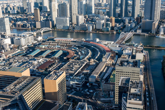 Bird view of Tokyo tsukiji Food Market 