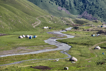 Nomad yurt in the mountain valley of Central Asia