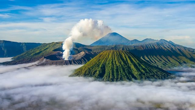 Time Lapse of Mount Bromo volcano (Gunung Bromo)in Bromo Tengger Semeru National Park, East Java, Indonesia.