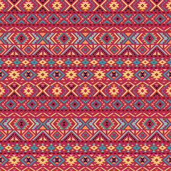 Ethnic seamless pattern with triangle and abstract geometric ornament. Tribal background texture. Vector illustration.