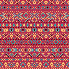Ethnic seamless pattern with triangle and abstract geometric ornament. Tribal background texture. Vector illustration.