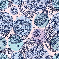 Retro motif with paisley. Vector seamless pattern.