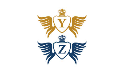 Shield Wing Crown Initial Y Z