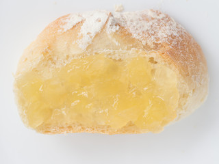 Piece of french bread with apple jam