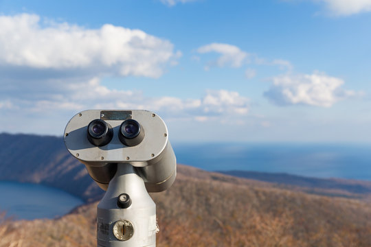 Tourist Binocular in Lake kuttara in Shiraoi