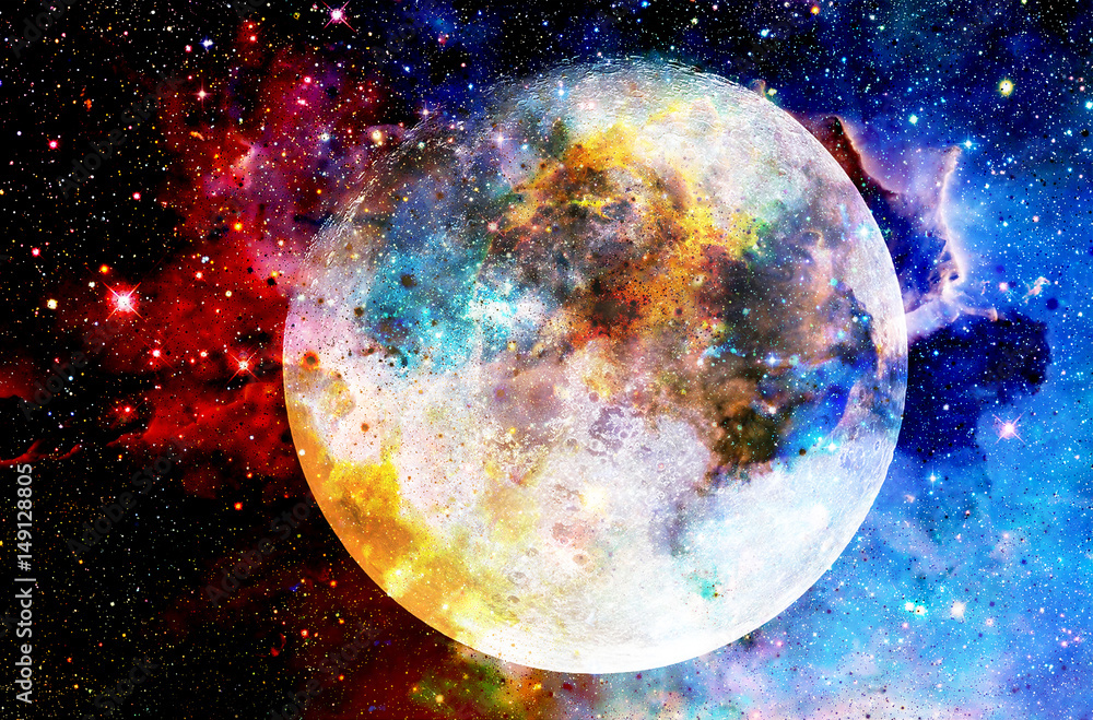 Poster cosmic space and moon. color cosmic abstract background.