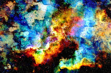 Cosmic space and stars, color cosmic abstract background. Crackle effect.