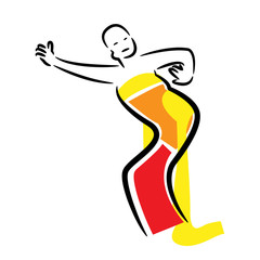 Illustration with dancing woman dancing in traditional  style. logo vectore