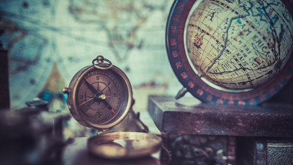 Antique Compass And Globe Model.