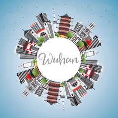 Wuhan Skyline with Gray Buildings, Blue Sky and Copy Space.