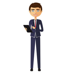 Happy businessman with tablet concept illustration.