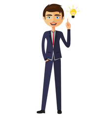 Fototapeta na wymiar Businessman happy with his bright idea business concept illustration.