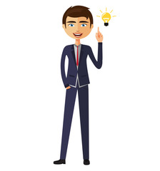Businessman happy with his bright idea business concept illustration.