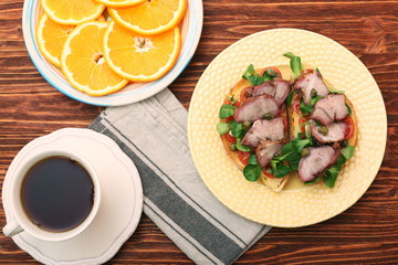 Open sandwich with pork greens and capers