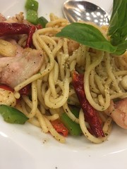 Spicy ham and bacon spaghetti