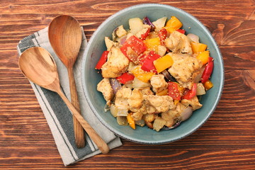 Chicken breast braised pear peppers and onions