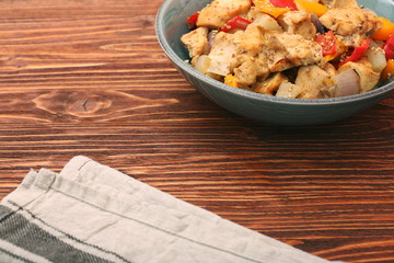 Chicken breast braised pear peppers and onions