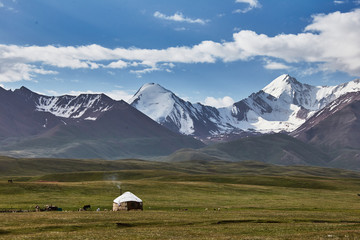 Nomad yurt in the mountain valley of Central Asia