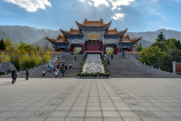 Yunnan, China - April 11, 2017:peple are come in Chongsheng temple (The Three Pagodas temple),ome to bless the holy things for auspiciousness.Dali,Yunnan,China.