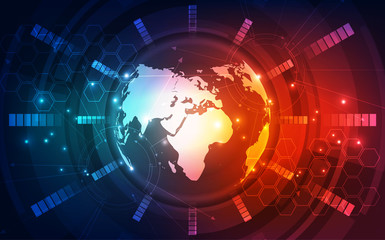 Obraz premium Abstract digital technology connection on Earth concept background, vector illustration