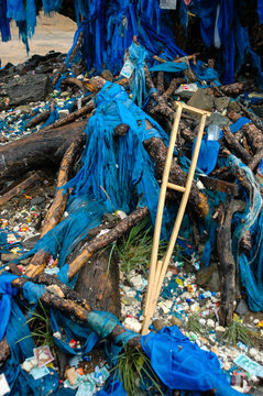 Mongolian desert landscape and ovoo