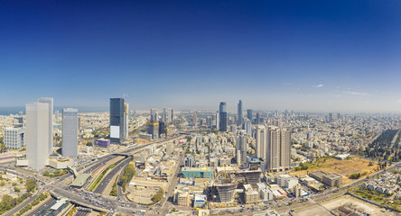 Naklejka na ściany i meble Panoramic Shot Of Tel Aviv And Ramat Gan Skyline