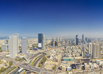 Fototapeta na wymiar Panoramic Shot Of Tel Aviv And Ramat Gan Skyline