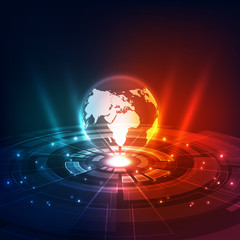 Abstract digital technology connection on Earth concept background, vector illustration