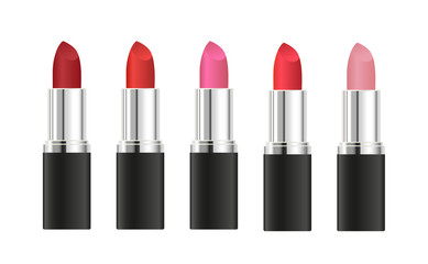Fototapeta premium Set of vector realistic lipsticks with different shades isolated on white background