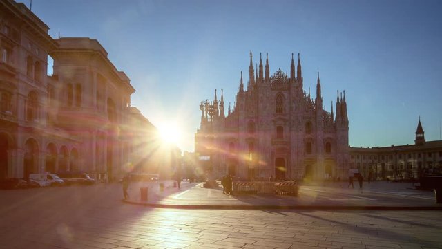 Milan/01/05/207:The milan cathedral church at surise timelapse sun rising