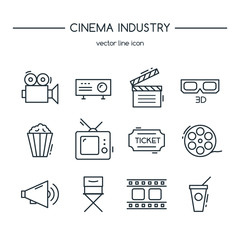 TV industry icons line set. Vector illustration.