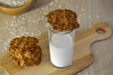 Fresh oatmeal cookies with milk