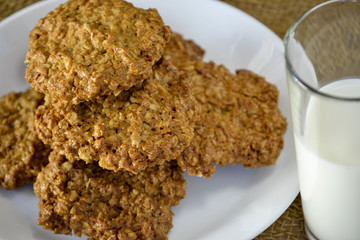Fresh oatmeal cookies with milk