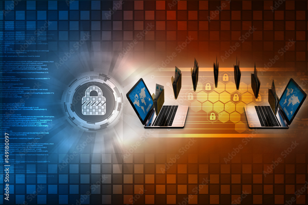Poster 3d rendering folder connected to computer network