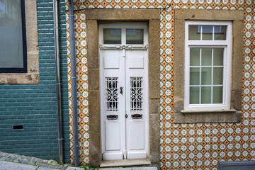 Close up on house with tiled wall in Vila Nova de Gaia, Porto