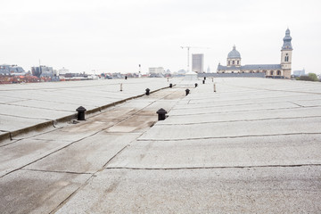 flat roof with roofing