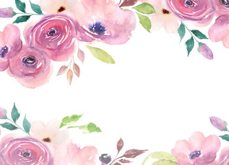 Floral card. Watercolor template for wedding invitations, posters, valentines day, easter, birthday