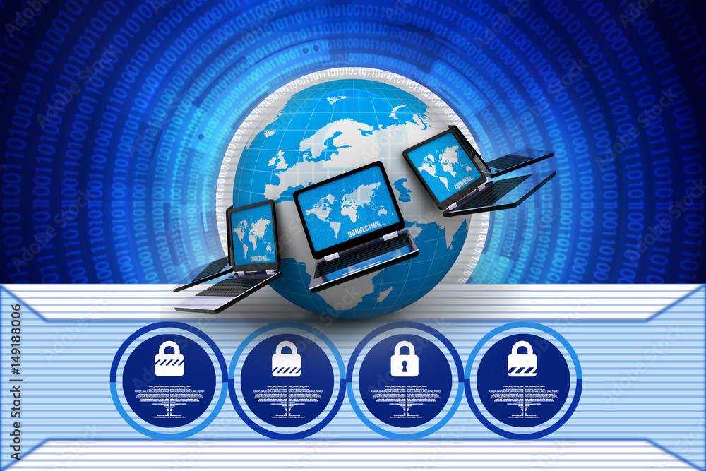 Poster 3d rendering technology laptop network