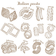 vector set of  different pasta shapes - obrazy, fototapety, plakaty