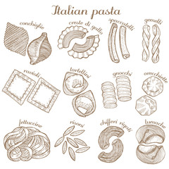 vector set of  different pasta shapes