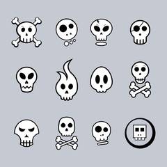 Black and White Skull Icon Set - vector illustration