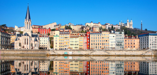 Famous view of Saone river in Lyon city