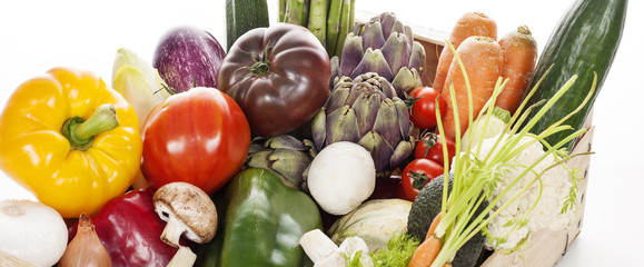 Crate of raw fresh vegetables