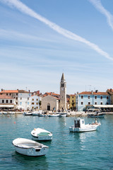 Fototapeta premium square with church in the city Fazana , Croatia 