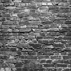 Black and white grunge brick wall background, dark