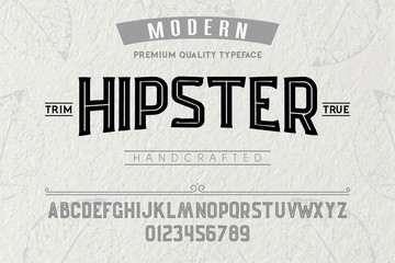 Font. Alphabet. Script. Typeface. Label. Modern Hipster typeface. For labels and different type designs