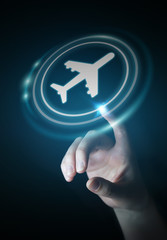 Businesswoman booking her flight with modern digital application 3D rendering