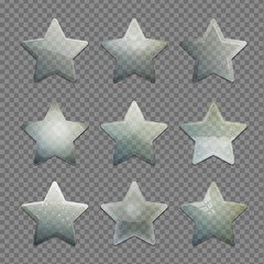 Collection of transparent glass star shape app buttons