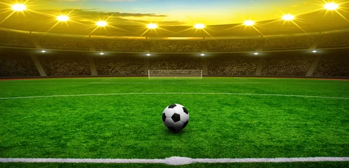 Foto auf Acrylglas Fußball Soccer ball on green stadium